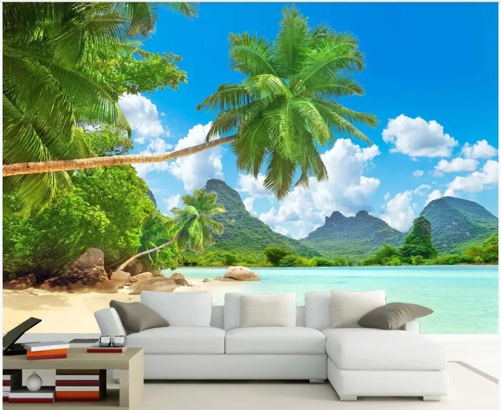 

Custom mural 3d photo wallpaper Seaside island coconut tree scenery background home decor living room wallpaper for wall 3 d