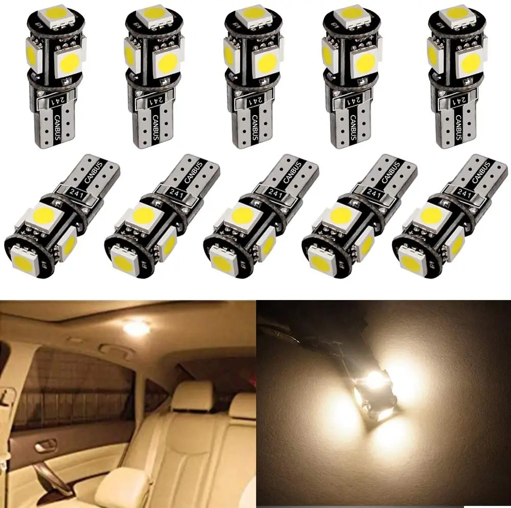 10-Pack 194 T10 168 2825 W5W 175 5 SMD LED Bulb Canbus 24V DC Car Interior License Plate Side Marker Dashboard Lights Warm White |