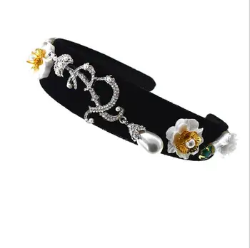 

Baroque letter hairbands hair accessories glass diamonds floral fabric headbands wide-brimmed fashion headband