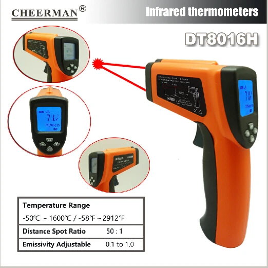 DT8016H professional Digital Infrared thermometer LCD Display Laser IR Thermometer Thermograph High Temperature Tester Gun
DT8016H professional Digital Infrared thermometer LCD Display Laser IR Thermometer Thermograph High Temperature Tester Gun