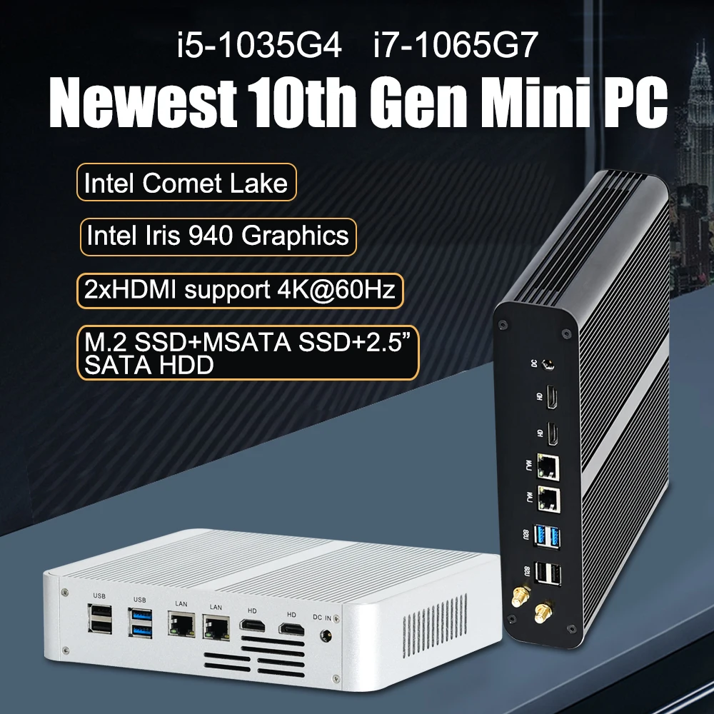 

Mini PC Intel Core i7 10510U 10710U i5 8265U Mini Computer Nuc 2*DDR4 M.2+Msata+2.5''SATA 4K HTPC Nettop HDMI DP