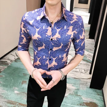 Men's Shirts Society Style Short Sleeve Middle Sleeve Slim Shirt Male Fashion Print Wild Tops Spring New 2020
Men's Shirts Society Style Short Sleeve Middle Sleeve Slim Shirt Male Fashion Print Wild Tops Spring New 2020