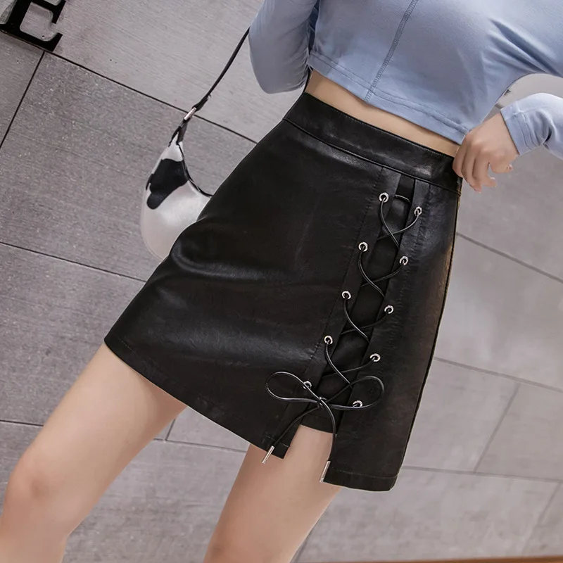 Autumn Winter New Black Half-Length Skirts Lady Trendy 2020 Cross-Tie Irregular High-Waist Skirt Women's Skirts PU Leather Skirt
Autumn Winter New Black Half-Length Skirts Lady Trendy 2020 Cross-Tie Irregular High-Waist Skirt Women's Skirts PU Leather Skirt