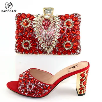 Red Color New Arrivals Nigerian Women Shoes and Bag to Match High Quality Mid Heels with Crystal for Wedding Party 
Red Color New Arrivals Nigerian Women Shoes and Bag to Match High Quality Mid Heels with Crystal for Wedding Party