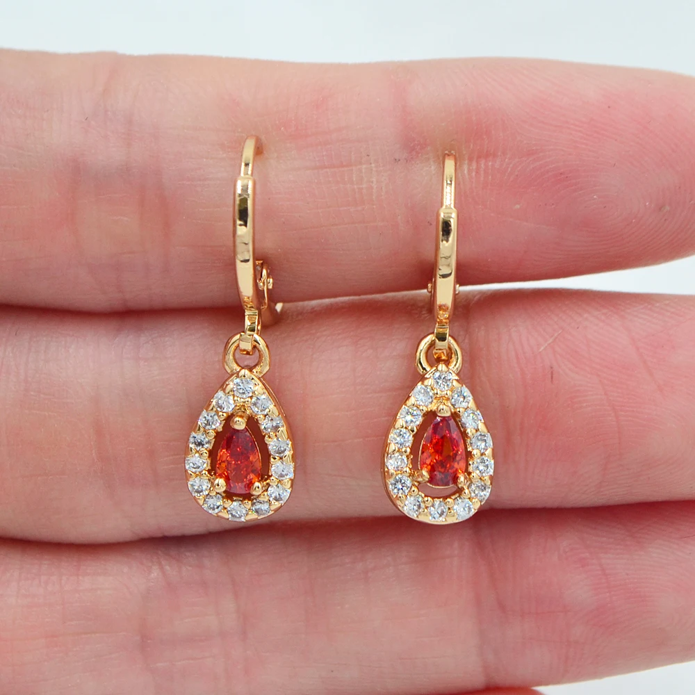 Gold Color Red Cubic Zirconia Small Sweet Cute Teardrop Dangle Earrings for Women
Gold Color Red Cubic Zirconia Small Sweet Cute Teardrop Dangle Earrings for Women