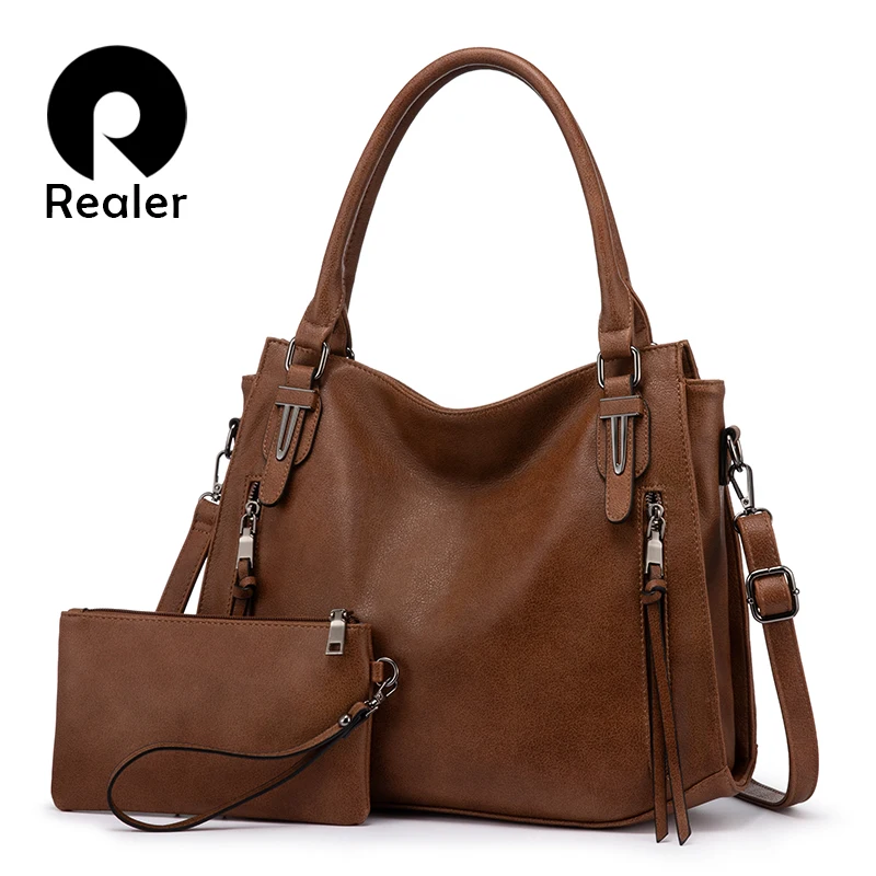 

Realer bag set women handbag shoulder bag female bag purse for ladies luxury designer PU leather Totes large capacity