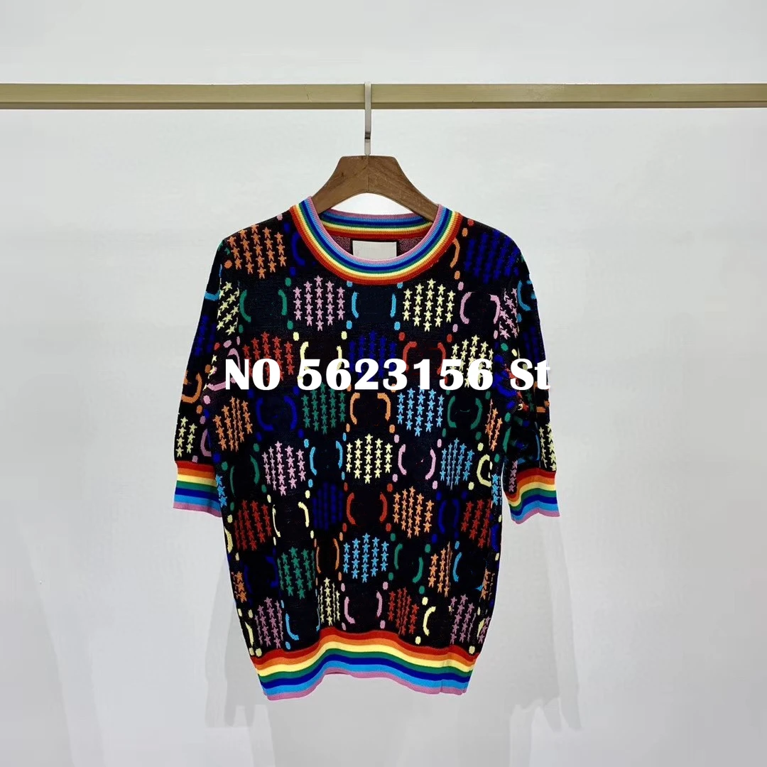 2020 Designer Rainbow Striped Knitting Pullovers Half Sleeve Pullover Sweater Star Printting Sweater Knit Tops
2020 Designer Rainbow Striped Knitting Pullovers Half Sleeve Pullover Sweater Star Printting Sweater Knit Tops