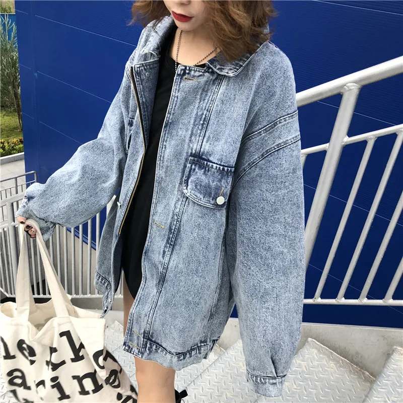 

Photo Shoot ~ 2019 New Style Hong Kong Flavor Retro CHIC Workwear Jeans Coat Women's Korean-style Harajuku BF Medium-length Tren