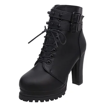 2018 Autumn Fashion Women Boots High Heels Platform Buckle Lace Up Leather Short Booties Black Ladies Shoes Good Quality boots 
2018 Autumn Fashion Women Boots High Heels Platform Buckle Lace Up Leather Short Booties Black Ladies Shoes Good Quality boots