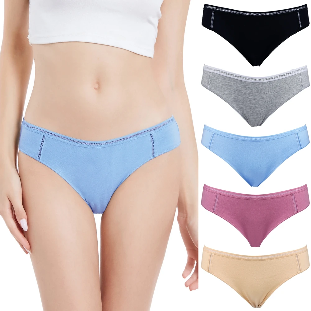 

5 Pack Sexy Women Underwear High Quality Cotton Bikini Panties Soft Stretchy Hipster Briefs Assorted Solid Mid-Rise Lingerie