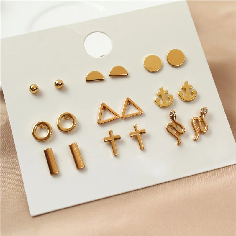 Simple New Gold Color Geometric Round Flowers Snake Crystals Stud Earrings Set Women Female Daily Fashion Earrings Jewelry
Simple New Gold Color Geometric Round Flowers Snake Crystals Stud Earrings Set Women Female Daily Fashion Earrings Jewelry
