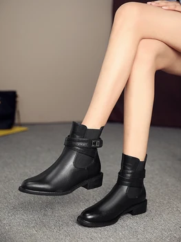 

May niamh Autumn Ankle High Heels Boots Round Toe Lace-up Elegant Genuine Leather Woman's Chunky Boots Zipper Female Shoe A138