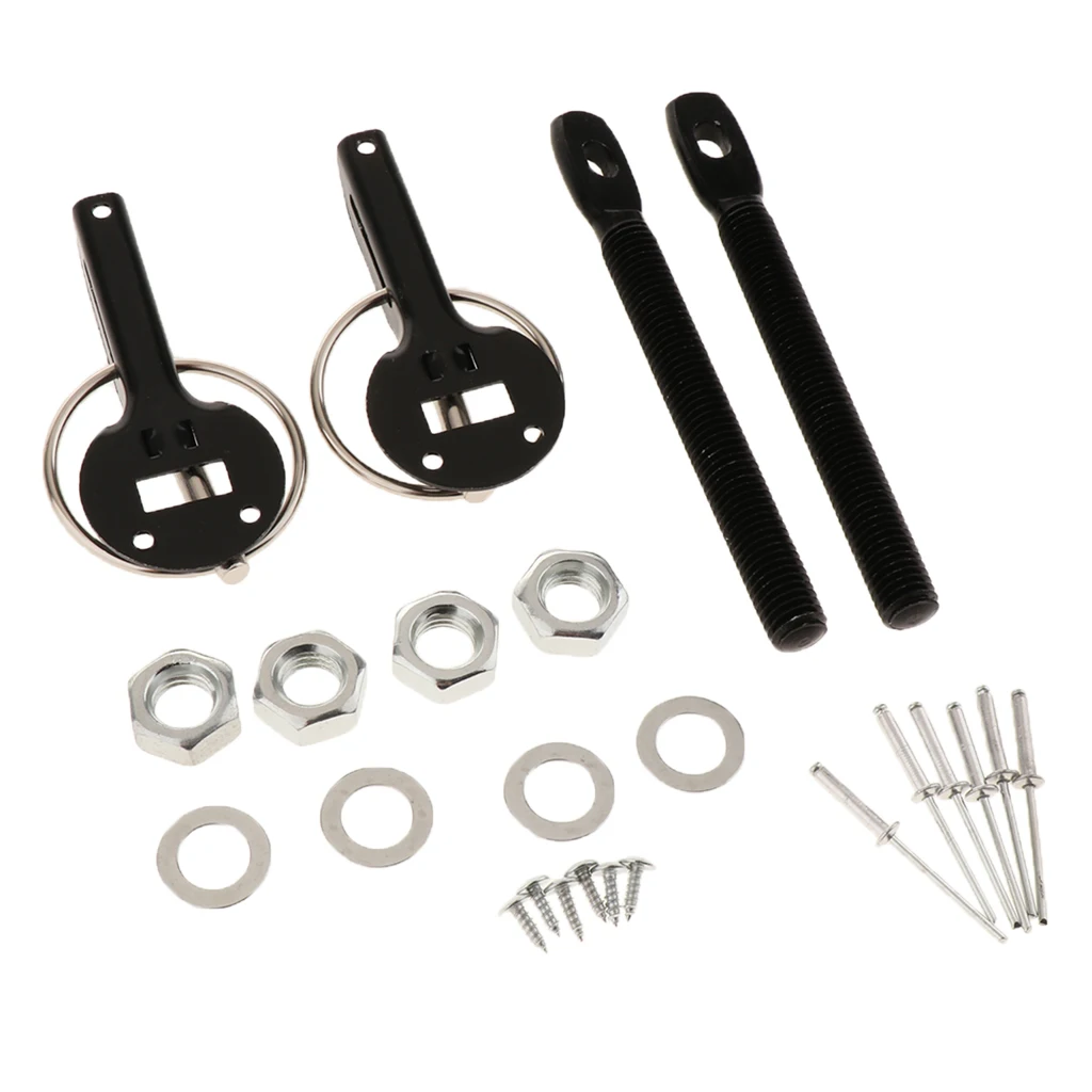 Universal Aluminum Car Bonnet Hood Pin Pins Key Lock Latch Catch Locking Fasten Kit Set (Black) Universal Aluminum Car Bonnet Hood Pin Pins Key Lock Latch Catch Locking Fasten Kit Set (Black)