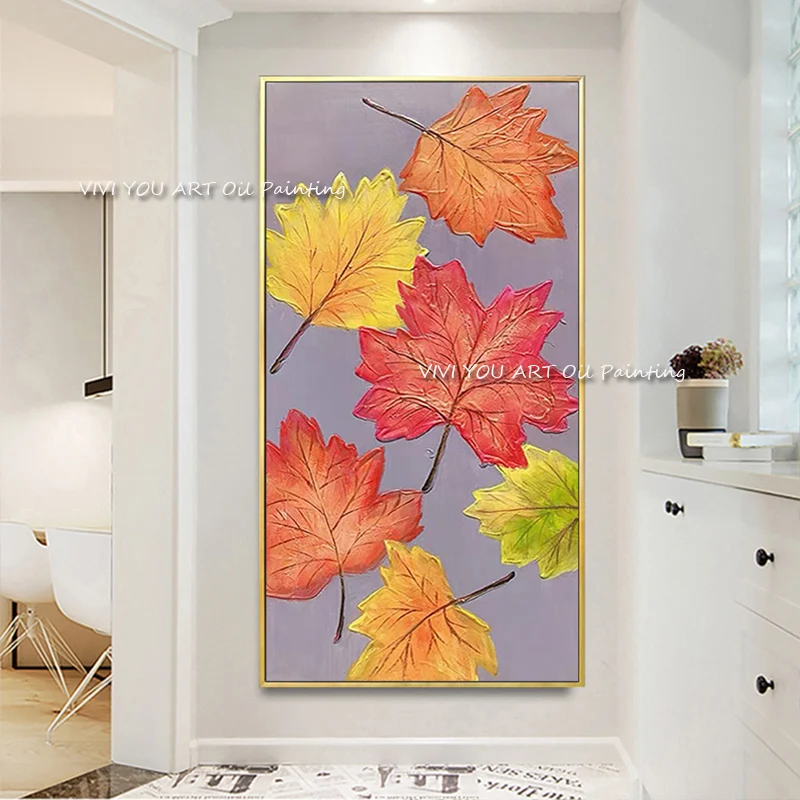 

Nordic Creative Yellow Red Maple Leaf Wall Art Canvas Handpainted Cuadro Modern Abstract Painting Wall Pictures for Living Room