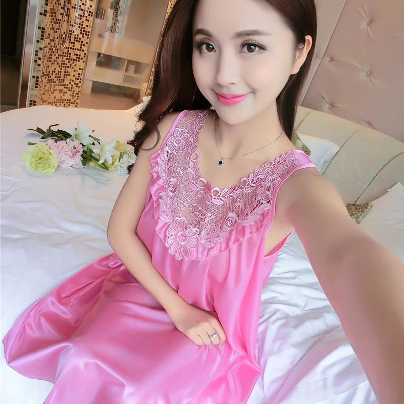 Spring And Summer Imitated Silk Fabric Nightgown Women's Sexy Loose-Fit Fertilizer-Casual Dungaree Dress Solid Color Home Wear B
Spring And Summer Imitated Silk Fabric Nightgown Women's Sexy Loose-Fit Fertilizer-Casual Dungaree Dress Solid Color Home Wear B