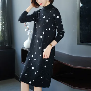Women Long Sleeve Sweater Dress Autumn Winter Turtleneck A Line Dress Stretchy Knitted Thick Warm Elegant Dresses 2019 
Women Long Sleeve Sweater Dress Autumn Winter Turtleneck A Line Dress Stretchy Knitted Thick Warm Elegant Dresses 2019