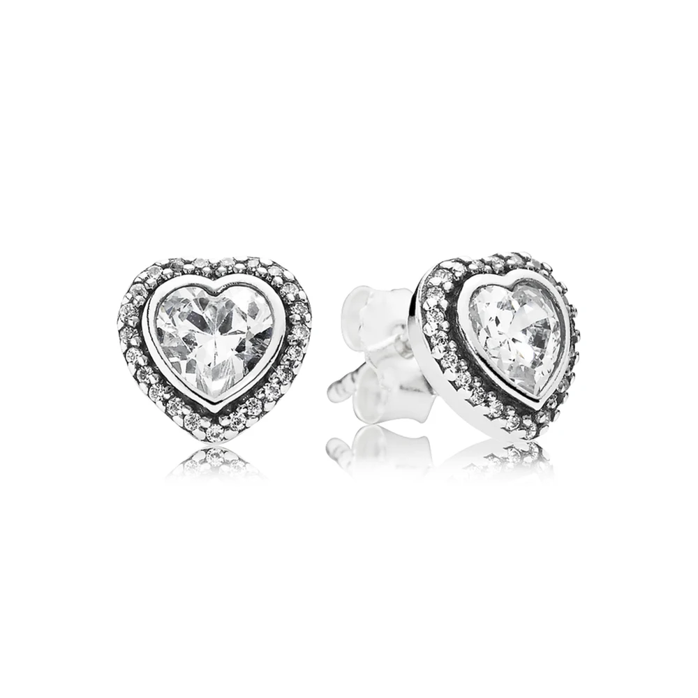 Sparkling Love Stud Earrings, Clear CZ