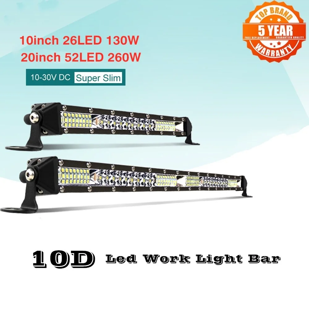 10/20 Inch 130W/260W Ultra-Thin LED Light Bar Combo Spotlight Flood Beam Led Bar 4x4 for ATV SUV Offroad LED Work Light
10/20 Inch 130W/260W Ultra-Thin LED Light Bar Combo Spotlight Flood Beam Led Bar 4x4 for ATV SUV Offroad LED Work Light