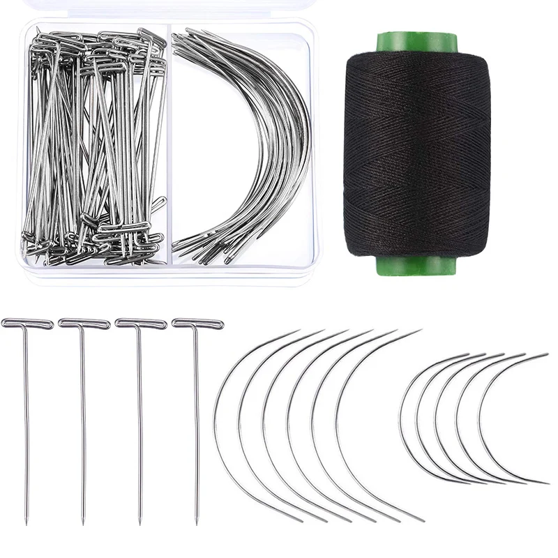 

Wig Making Pins Needles Set Wig T Pins and C Curved Needles with Thread for Wig Making Blocking Knitting Modelling and Crafts