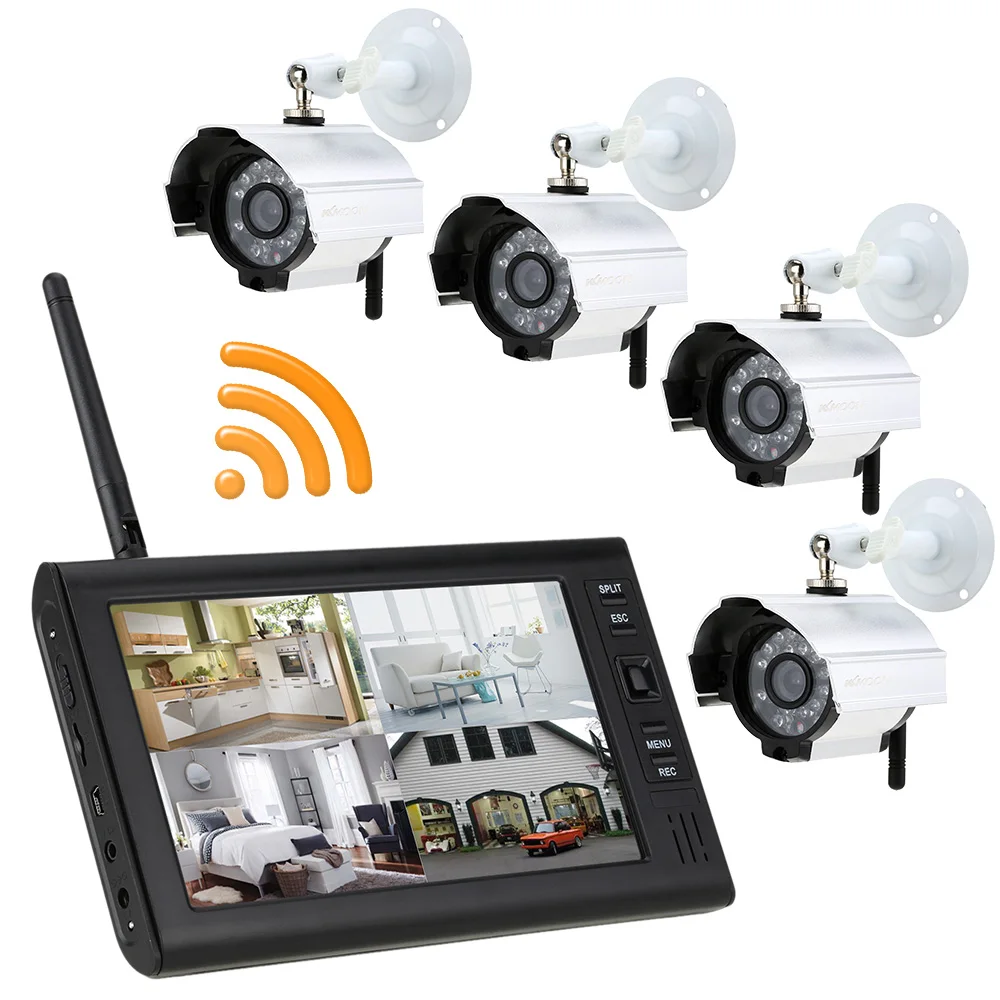 KKmoon 2.4GHz Wireless 4CH DVR Kit 7" TFT Motion Detection IR Night Vision Support 32G Micro SD Card Waterproof Home Security
KKmoon 2.4GHz Wireless 4CH DVR Kit 7" TFT Motion Detection IR Night Vision Support 32G Micro SD Card Waterproof Home Security