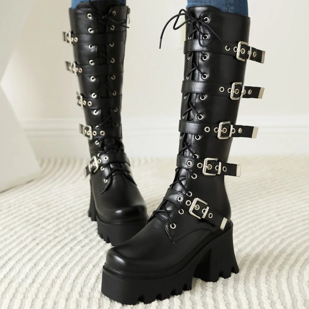 OEING Womens Platform Belt Buckle Knee Thigh Boots Chunky High Heel Punk Shoes Motorcycle Black British Styles Size
OEING Womens Platform Belt Buckle Knee Thigh Boots Chunky High Heel Punk Shoes Motorcycle Black British Styles Size