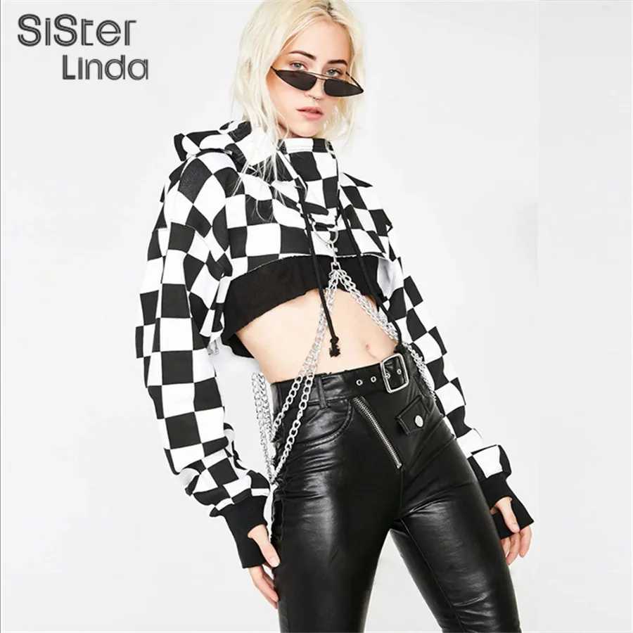 Sisterlinda Autumn Winter Women Long Sleeve Hoodies Black White Plaid Top Women Street 2019 New Hot Sweatshirt Chain Hoodies 
Sisterlinda Autumn Winter Women Long Sleeve Hoodies Black White Plaid Top Women Street 2019 New Hot Sweatshirt Chain Hoodies