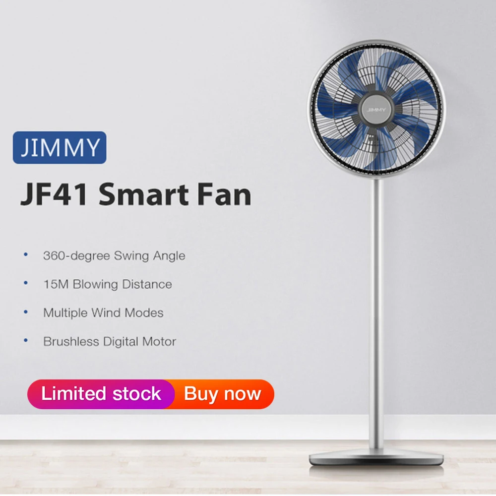 Original JIMMY JF41 Electric Smart Fan 360-Degree Oscillation 15M Blowing Distance Multiple Wind Modes Pre-Set Setting Floor Fan
Original JIMMY JF41 Electric Smart Fan 360-Degree Oscillation 15M Blowing Distance Multiple Wind Modes Pre-Set Setting Floor Fan