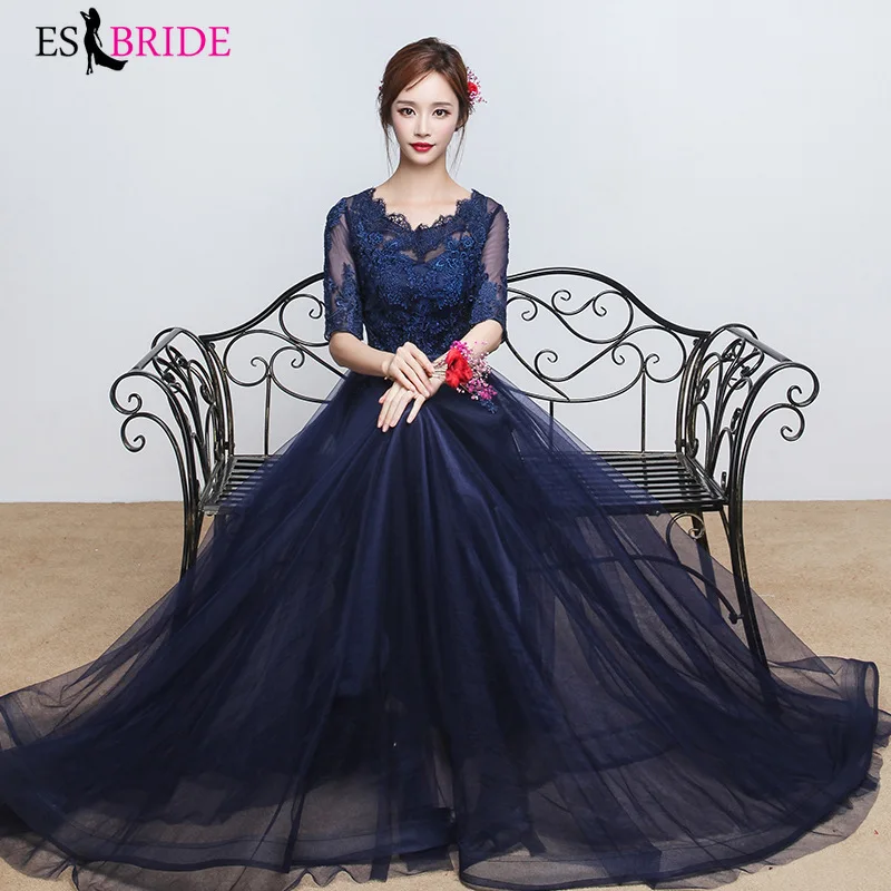 Dark Blue Evening Dresses Long Formal Elegant A-Line Half Sleeve Lace Appliques Wedding Guest Dress Party Gowns ES30275
Dark Blue Evening Dresses Long Formal Elegant A-Line Half Sleeve Lace Appliques Wedding Guest Dress Party Gowns ES30275