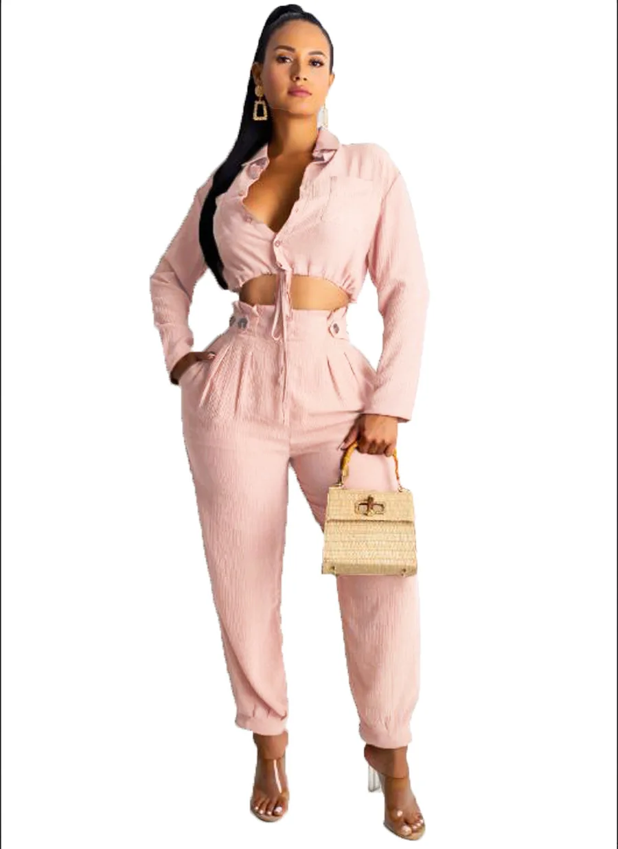 Lemon Gina 2019 Women Button Down Shirt Top and Drawstring Pants Suits Casual solid color 2 Piece Set 5159
Lemon Gina 2019 Women Button Down Shirt Top and Drawstring Pants Suits Casual solid color 2 Piece Set 5159