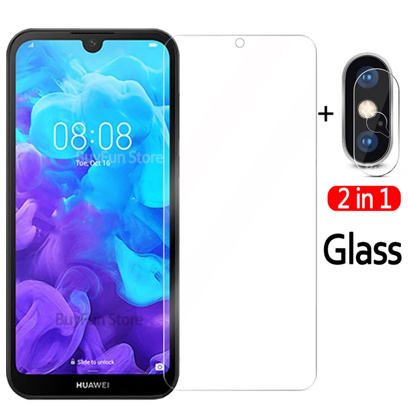 Закаленное стекло 2 в 1 Защита экрана для Huawei Y5 2019 стеклянная пленка объектива