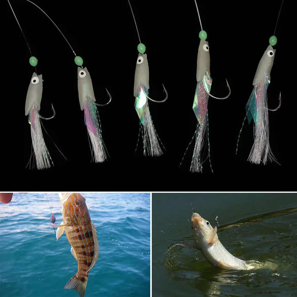 5 PCs/Set Durable Tied Up Glow Fishing Lures Luminous Soft Silicone Head Cod Lure with Carbon Steel String Hook and Fishing Wire
5 PCs/Set Durable Tied Up Glow Fishing Lures Luminous Soft Silicone Head Cod Lure with Carbon Steel String Hook and Fishing Wire