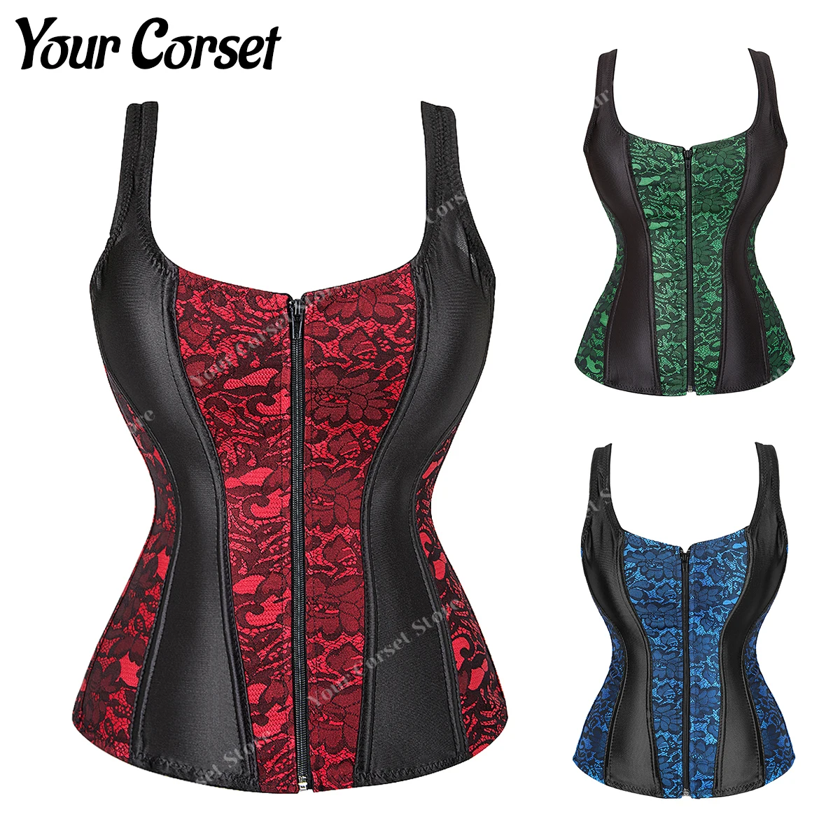 

Corset Top with Straps Renaissance Medieval Corsets for Women Plus Size Black Corset Bustier with Zipper Lace up