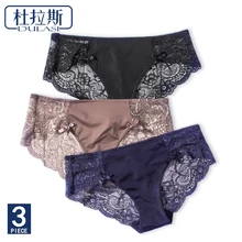 Sexy Del Merletto Mutandine E Boxer Riassunti Delle Donne Senza Giunte Biancheria Intima Delle Signore di Seta Trasparente Del Bikini di Cotone per Le Ragazze Erotic Panty Dulasi 3 Pz/lotto(China)