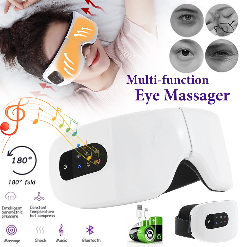 Вибрационный массажер для глаз 4D Smart с подушкой безопасности Bluetooth музыка снимает