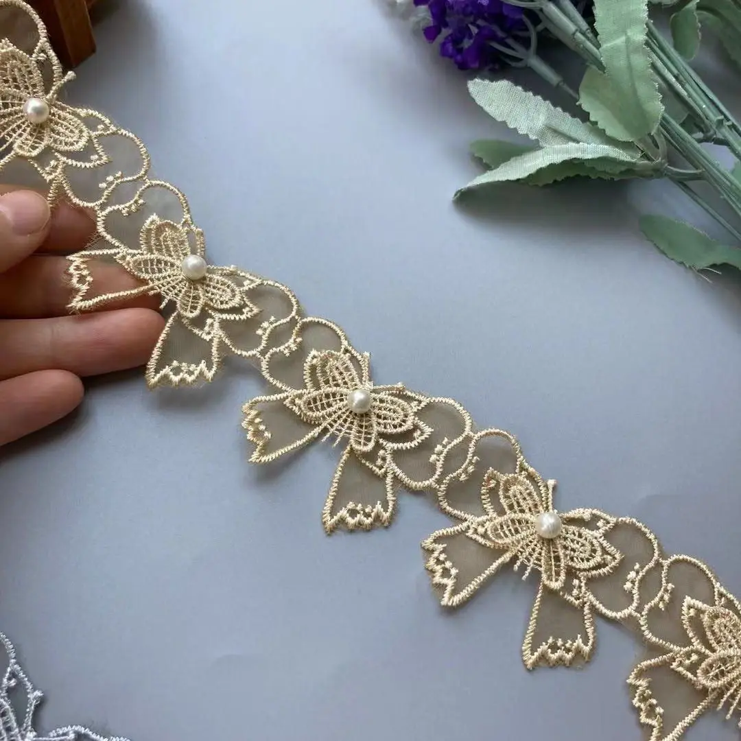 2 yards 5 X 4CM Gold Double Layer Butterfly Lace Trim Ribbon Embroidered Fabric Polyester Pearl Flower DIY Sewing For Hat Craft
2 yards 5 X 4CM Gold Double Layer Butterfly Lace Trim Ribbon Embroidered Fabric Polyester Pearl Flower DIY Sewing For Hat Craft