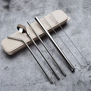 

Stainless Steel Dinnerware Set Spoon Fork Chopsticks Straw With Cloth Pack Cutlery For Travel Outdoor Office Picnic BBQ