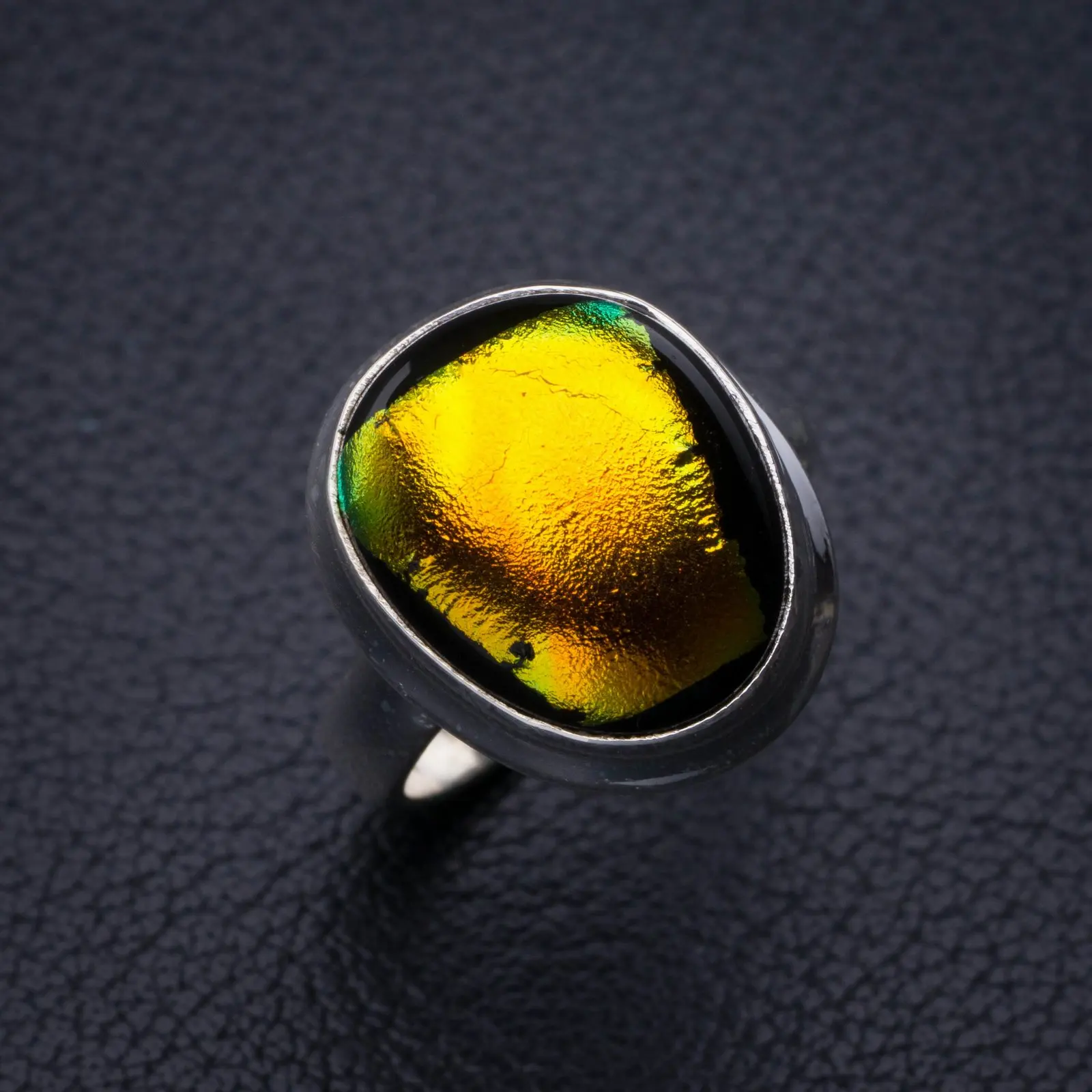 

StarGems натуральное Радужное дихройное стекло ручной работы 925 пробы Серебряное кольцо 5,5 E2381