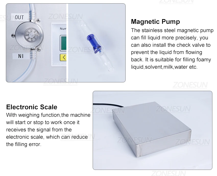 ZONEPACK ZS-MP231W Semi-automatic Liquid Filling and Weighing Machine Essential Oil Milk Juice Water Bottle Filler Magnetic Pump