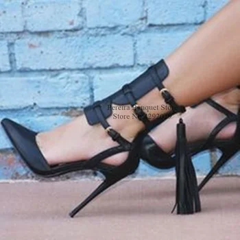 Fashion Pointed Toe Fringe High Heel Pumps Triple Buckle Strap Tassel Stiletto Heel Dress Shoes Black Brown Leather Cut-out Shoe
Fashion Pointed Toe Fringe High Heel Pumps Triple Buckle Strap Tassel Stiletto Heel Dress Shoes Black Brown Leather Cut-out Shoe