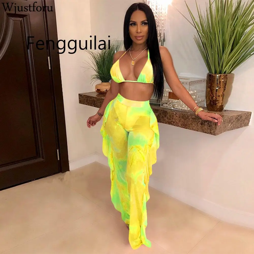 Beach Sheer Mesh Two Piece Set Women Sexy Bra Halter Crop Top Ruffle Wide Leg Pants Clubwear Backless Ruffle Tracksuit
Beach Sheer Mesh Two Piece Set Women Sexy Bra Halter Crop Top Ruffle Wide Leg Pants Clubwear Backless Ruffle Tracksuit