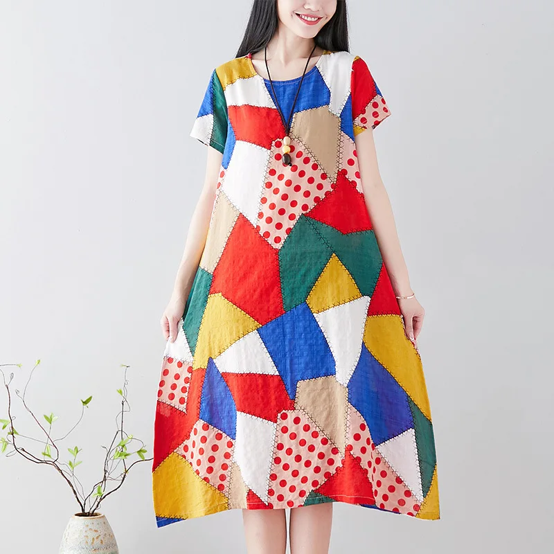 2019 Summer New Style Korean-style Cotton Linen Printed Literature And Art Short Sleeve Big Hemline Irregular A- line Dress
2019 Summer New Style Korean-style Cotton Linen Printed Literature And Art Short Sleeve Big Hemline Irregular A- line Dress