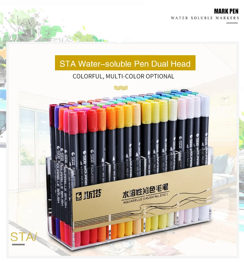 STA Water-soluble Pen Dual Head, Artist Soluble Color Sketch Marking Brush Set Drawing Design Paint Artistic Marking Supplies
STA Water-soluble Pen Dual Head, Artist Soluble Color Sketch Marking Brush Set Drawing Design Paint Artistic Marking Supplies