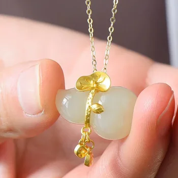 Natural Hetian Jade Gourd Pendant Necklace 925 Silver Fashion Jewelry Chalcedony Amulet Gifts for Women
Natural Hetian Jade Gourd Pendant Necklace 925 Silver Fashion Jewelry Chalcedony Amulet Gifts for Women