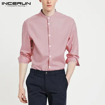 Fashion Men Dress Shirt Cotton Button Long Sleeve 2020 Stand Collar Solid Business Social Casual Shirts Men Camisa S-3XL INCERUN 
Fashion Men Dress Shirt Cotton Button Long Sleeve 2020 Stand Collar Solid Business Social Casual Shirts Men Camisa S-3XL INCERUN