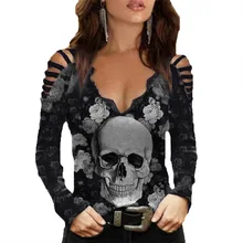 Women Sexy V-Neck Pullover Skulls Print Y2K Lace Patchwork Tops Spring Autumn Casual Tees Long Sleeve Hollow Out Ladies T Shirt
Women Sexy V-Neck Pullover Skulls Print Y2K Lace Patchwork Tops Spring Autumn Casual Tees Long Sleeve Hollow Out Ladies T Shirt