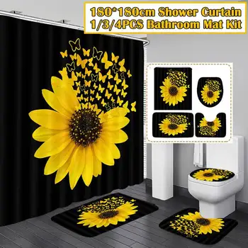 4PCS/Set Sunflower Butterfly Print Shower Curtain Waterproof Bathroom Curtain Toilet Cover Mat Non-Slip Rug Set Bathtub Decor
4PCS/Set Sunflower Butterfly Print Shower Curtain Waterproof Bathroom Curtain Toilet Cover Mat Non-Slip Rug Set Bathtub Decor