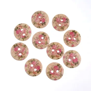 

Free Shipping Retail 20Pcs Random Mixed Multicolor Flower 2 Holes Round Wood Sewing Buttons Scrapbooking 15mm