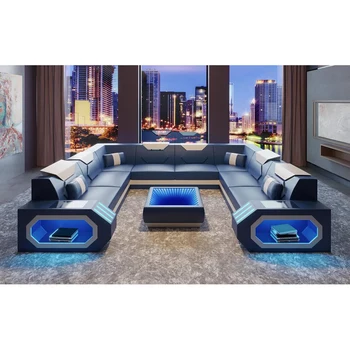 Luxury Design New York Los Angeles Style Leather Sectional U Shape LED Light Sofa
Luxury Design New York Los Angeles Style Leather Sectional U Shape LED Light Sofa