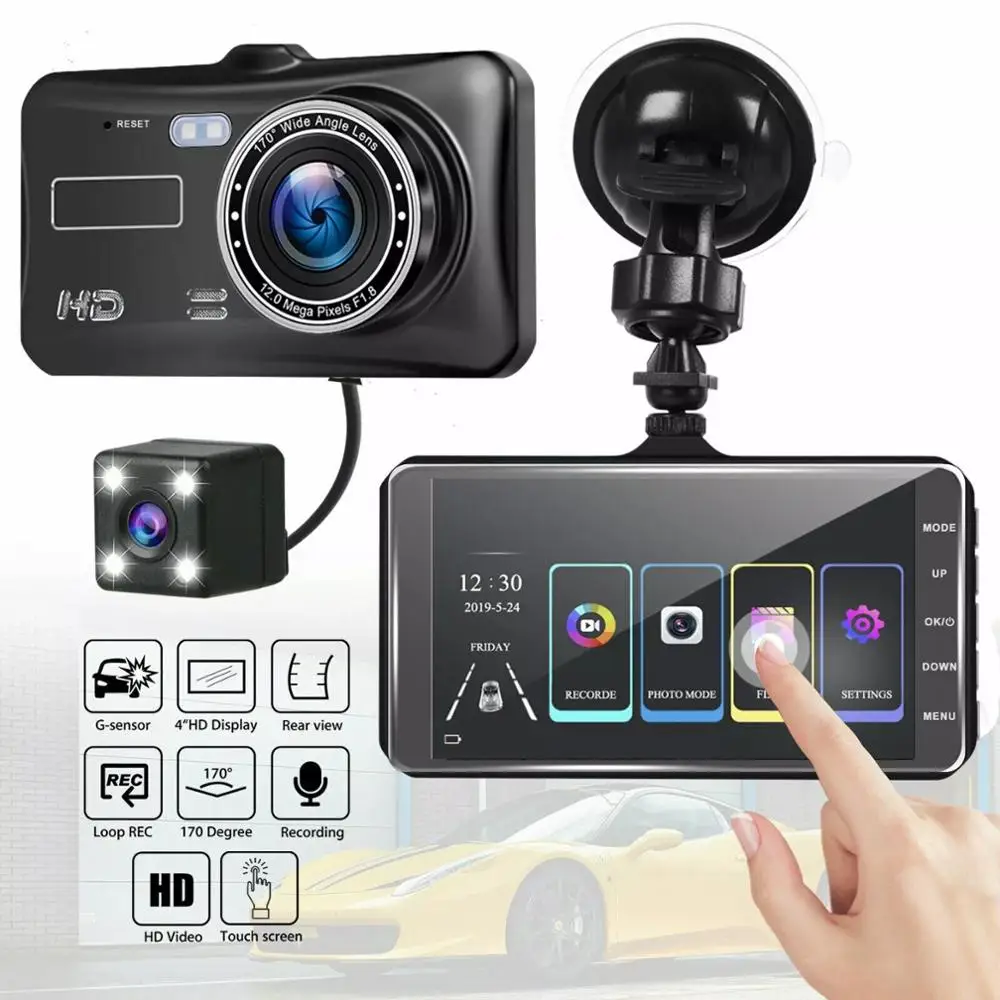 Dash cam Dual Lens car DVR Full HD 1080P 4" Touch Screen IPS With Backup Rear Camera Night Vision Video Recorder
Dash cam Dual Lens car DVR Full HD 1080P 4" Touch Screen IPS With Backup Rear Camera Night Vision Video Recorder