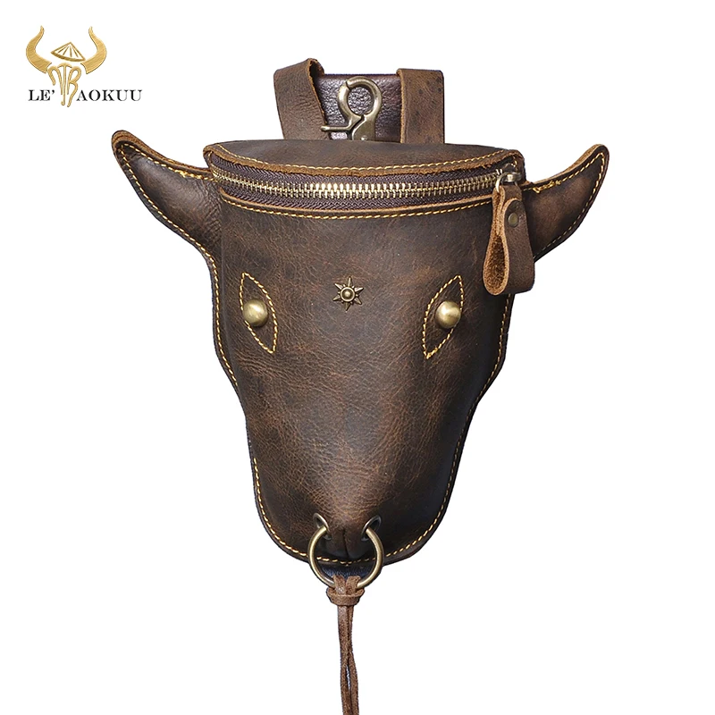 

Thick Crazy Horse Leather men Design Fashion Hook Bum Small Waist Bag Fanny Waist Belt Pack Cigarette Case 6" Phone Pouch 835